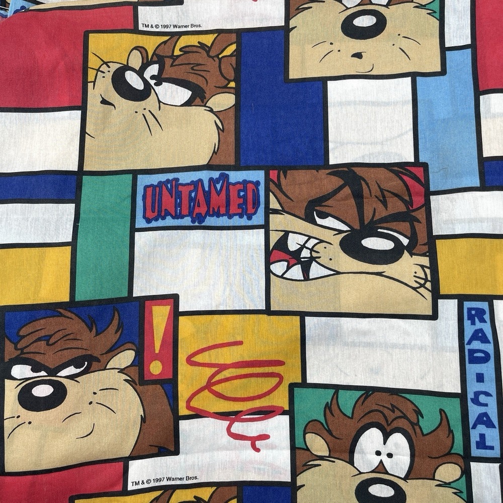 1997 Taz‎ Tasmanian Devil Twin Flat Sheet Warner Bros Untamed Radical Vintage